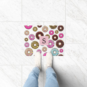 Pattern Of Doughnuts, Colourful Doughnuts, Monogra Doormat