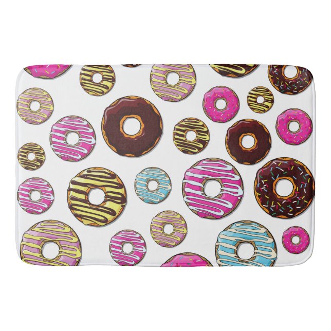 Pattern Of Doughnuts, Colourful Doughnuts, Sprinkl Bath Mat (Front)