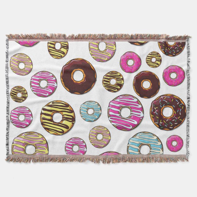 Pattern Of Doughnuts, Colourful Doughnuts, Sprinkl Throw Blanket (Front)