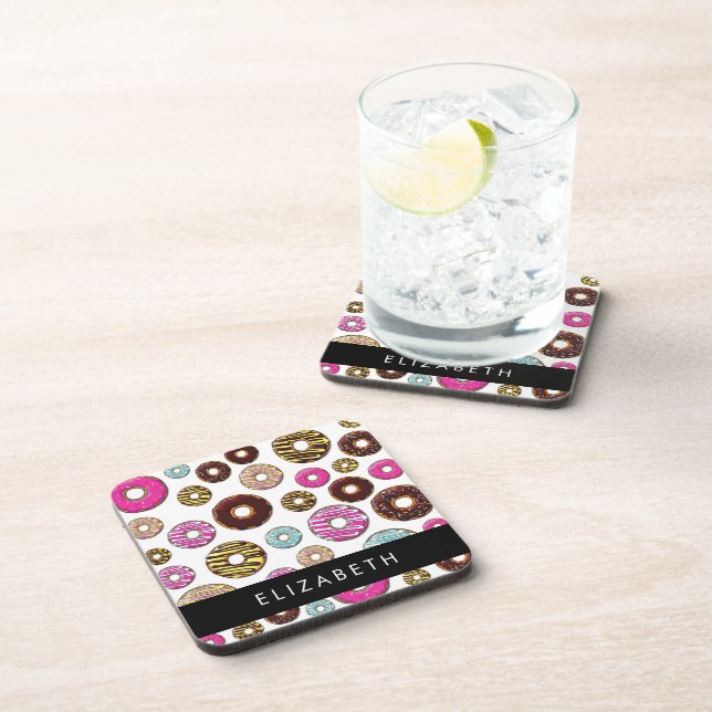 Pattern Of Doughnuts, Colourful Doughnuts, Your Na Coaster (Right Side)