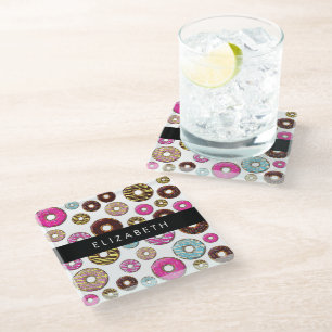 Pattern Of Doughnuts, Colourful Doughnuts, Your Na Glass Coaster