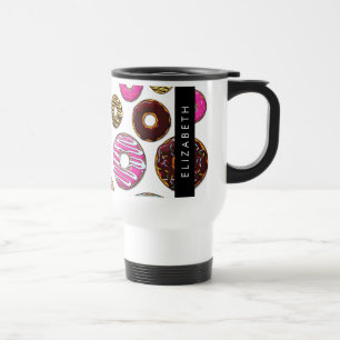 Pattern Of Doughnuts, Colourful Doughnuts, Your Na Travel Mug