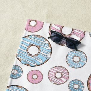Pattern Of Doughnuts, Pink Doughnuts, Blue Doughnu Beach Towel