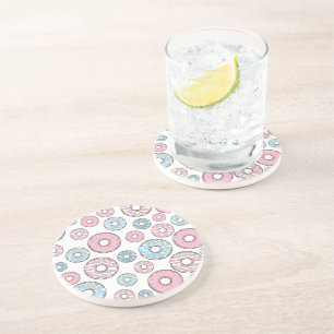 Pattern Of Doughnuts, Pink Doughnuts, Blue Doughnu Coaster