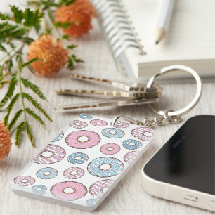 Pattern Of Doughnuts, Pink Doughnuts, Blue Doughnu Key Ring