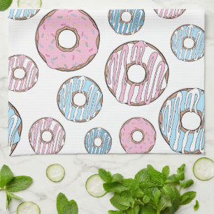 Pattern Of Doughnuts, Pink Doughnuts, Blue Doughnu Tea Towel