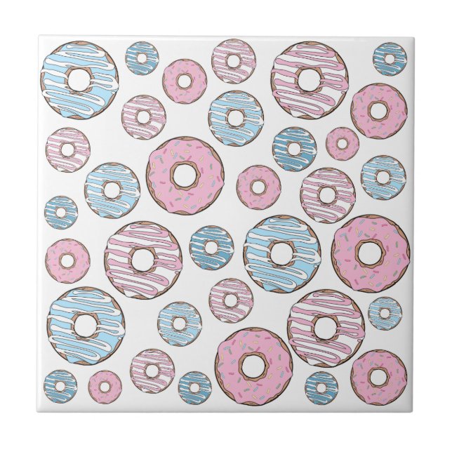 Pattern Of Doughnuts, Pink Doughnuts, Blue Doughnu Tile (Front)