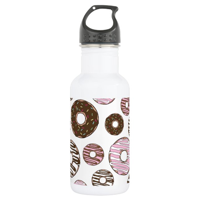 Pattern Of Doughnuts, Pink Doughnuts, Brown Doughn 532 Ml Water Bottle (Front)