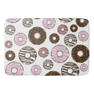 Pattern Of Doughnuts, Pink Doughnuts, Brown Doughn Bath Mat