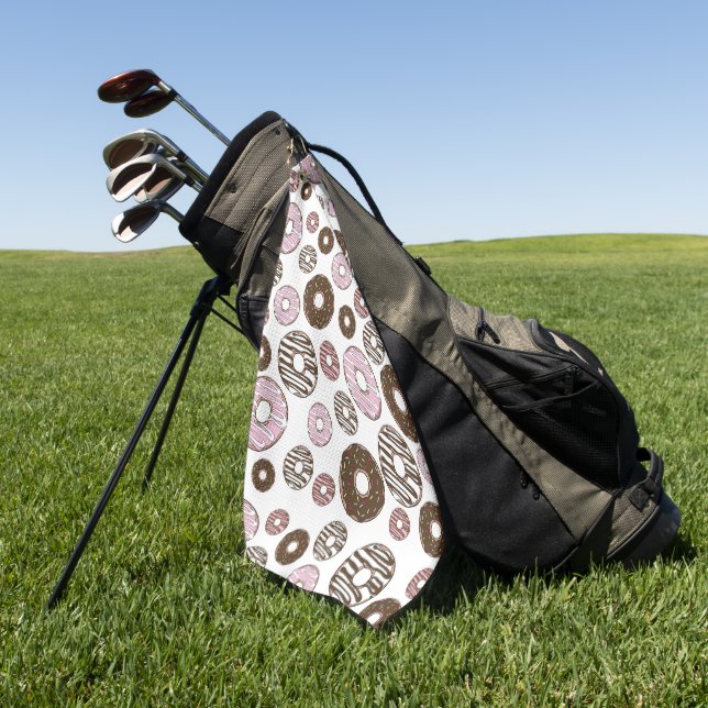 Pattern Of Doughnuts, Pink Doughnuts, Brown Doughn Golf Towel (Green)