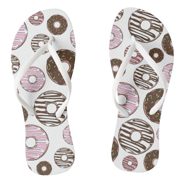 Pattern Of Doughnuts, Pink Doughnuts, Brown Doughn Jandals (Footbed)