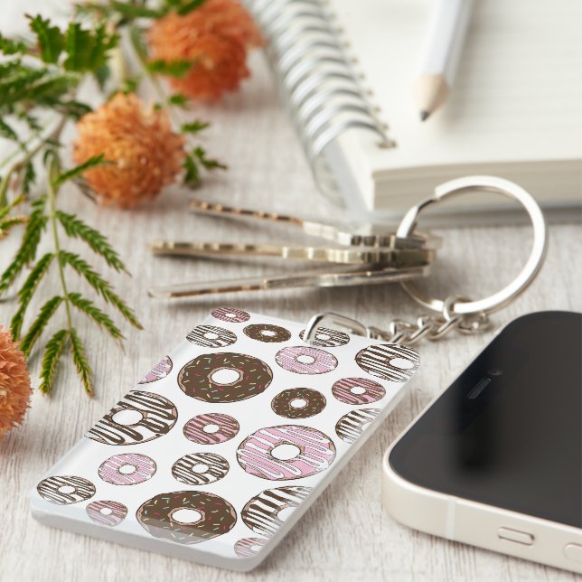 Pattern Of Doughnuts, Pink Doughnuts, Brown Doughn Key Ring (Front Right)