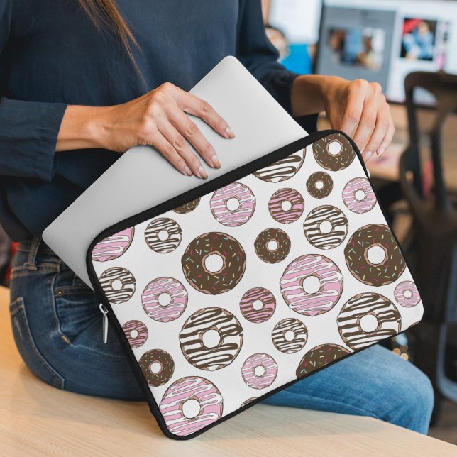 Pattern Of Doughnuts, Pink Doughnuts, Brown Doughn Laptop Sleeve (Creator Uploaded)