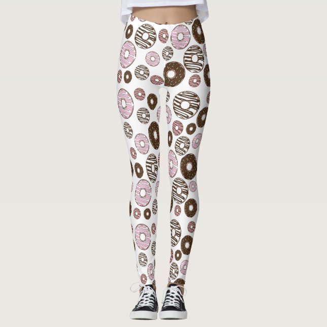 Pattern Of Doughnuts, Pink Doughnuts, Brown Doughn Leggings (Front)