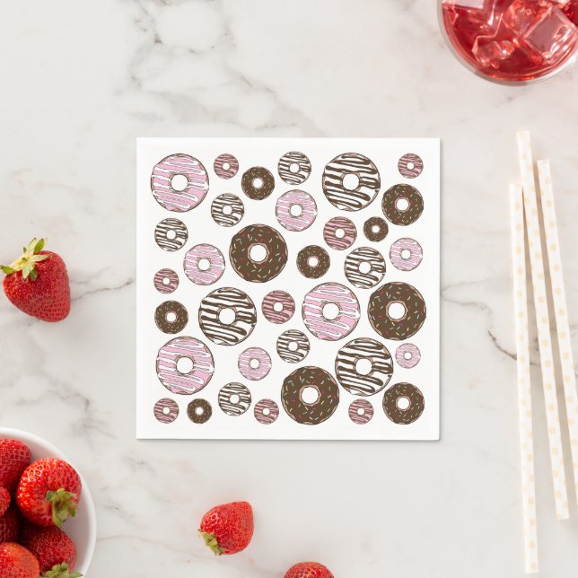 Pattern Of Doughnuts, Pink Doughnuts, Brown Doughn Napkin (Insitu)