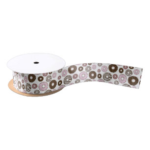 Pattern Of Doughnuts, Pink Doughnuts, Brown Doughn Satin Ribbon