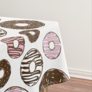 Pattern Of Doughnuts, Pink Doughnuts, Brown Doughn Tablecloth