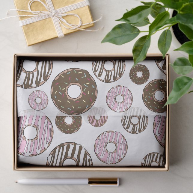 Pattern Of Doughnuts, Pink Doughnuts, Brown Doughn Tissue Paper (Gift)