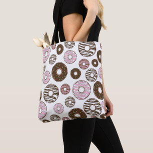 Pattern Of Doughnuts, Pink Doughnuts, Brown Doughn Tote Bag