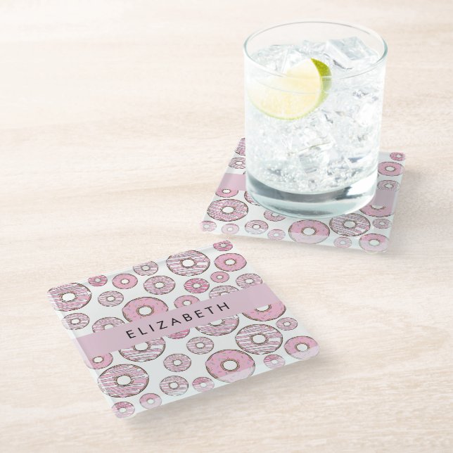 Pattern Of Doughnuts, Pink Doughnuts, Icing, Your  Glass Coaster (Angled)