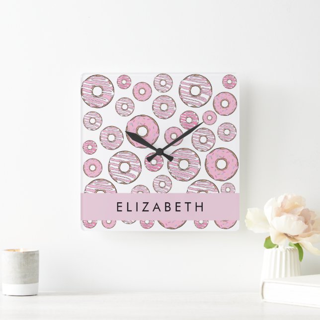 Pattern Of Doughnuts, Pink Doughnuts, Icing, Your  Square Wall Clock (Home)