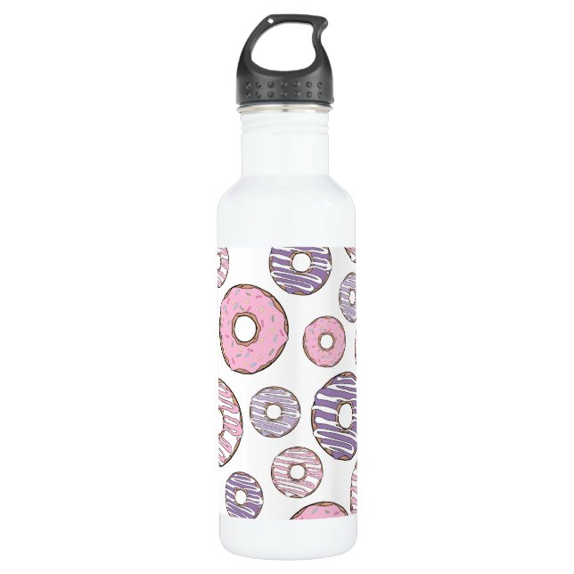 Pattern Of Doughnuts, Pink Doughnuts, Purple Dough 710 Ml Water Bottle (Front)