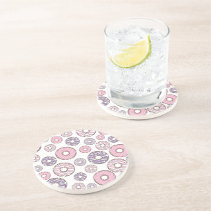 Pattern Of Doughnuts, Pink Doughnuts, Purple Dough Coaster
