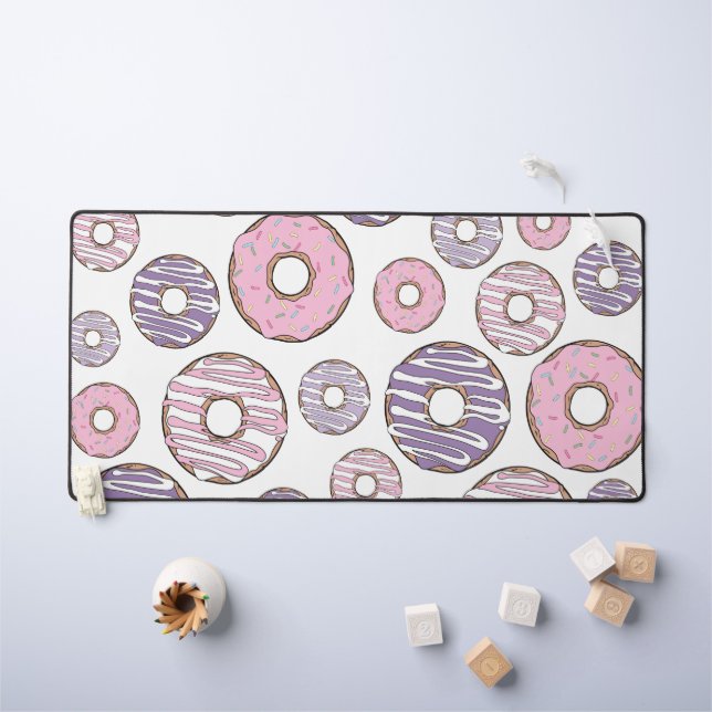 Pattern Of Doughnuts, Pink Doughnuts, Purple Dough Desk Mat (Kids Table)