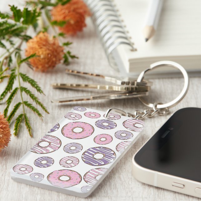 Pattern Of Doughnuts, Pink Doughnuts, Purple Dough Key Ring (Front Right)