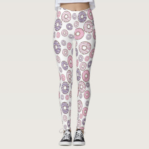 Pattern Of Doughnuts, Pink Doughnuts, Purple Dough Leggings