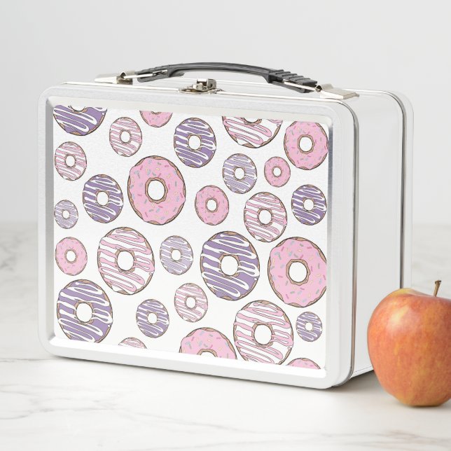 Pattern Of Doughnuts, Pink Doughnuts, Purple Dough Metal Lunch Box (In Situ)