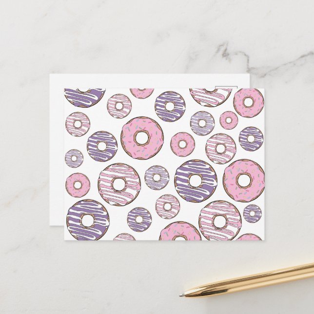 Pattern Of Doughnuts, Pink Doughnuts, Purple Dough Postcard (Front/Back In Situ)