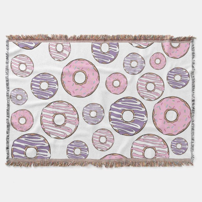 Pattern Of Doughnuts, Pink Doughnuts, Purple Dough Throw Blanket (Front)