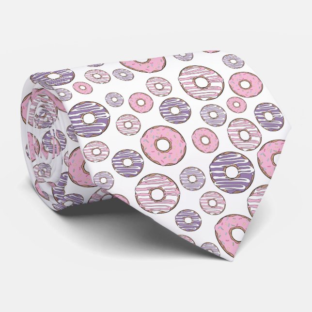 Pattern Of Doughnuts, Pink Doughnuts, Purple Dough Tie (Rolled)