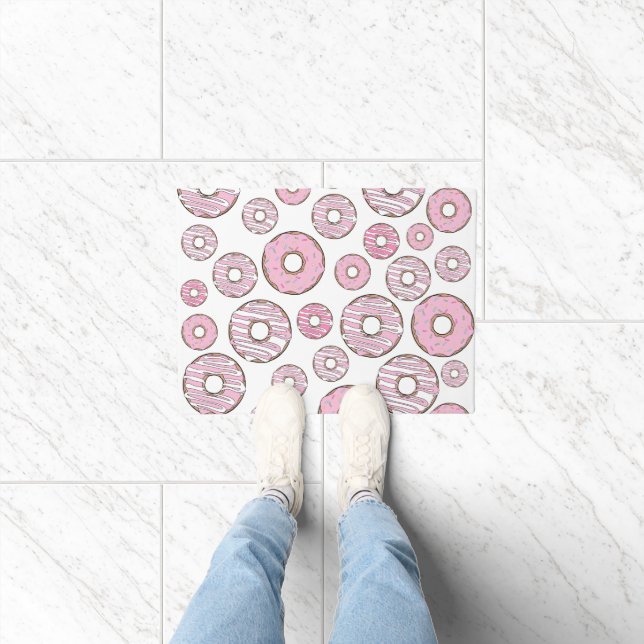 Pattern Of Doughnuts, Pink Doughnuts, Sprinkles Doormat (Indoor)