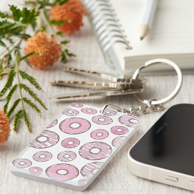 Pattern Of Doughnuts, Pink Doughnuts, Sprinkles Key Ring (Front Right)
