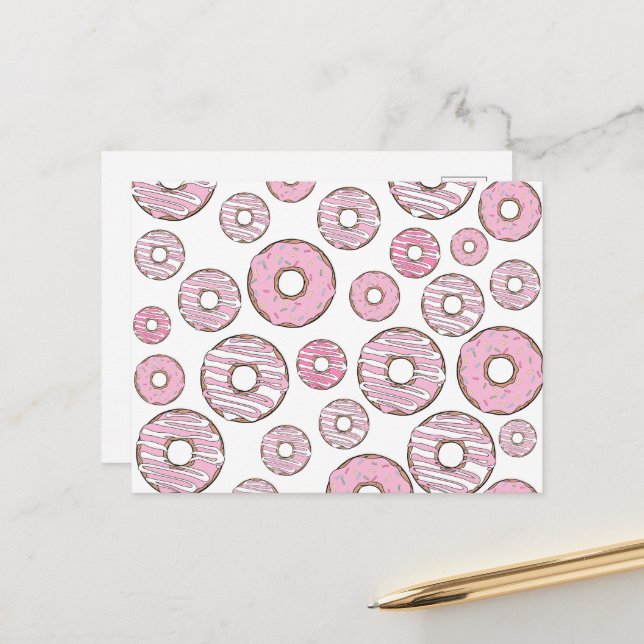 Pattern Of Doughnuts, Pink Doughnuts, Sprinkles Postcard (Front/Back In Situ)