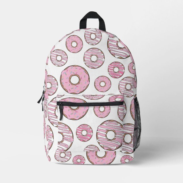 Pattern Of Doughnuts, Pink Doughnuts, Sprinkles Printed Backpack (Front)