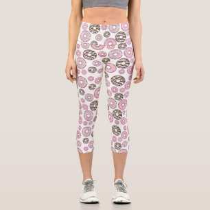 Pattern Of Doughnuts, Pink Doughnuts, White Doughn Capri Leggings