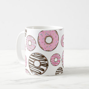 Pattern Of Doughnuts, Pink Doughnuts, White Doughn Coffee Mug