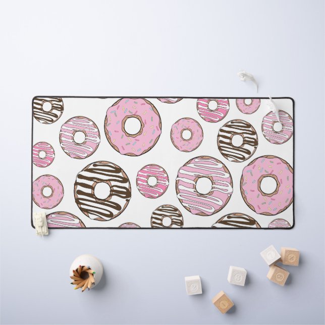 Pattern Of Doughnuts, Pink Doughnuts, White Doughn Desk Mat (Kids Table)