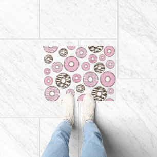 Pattern Of Doughnuts, Pink Doughnuts, White Doughn Doormat