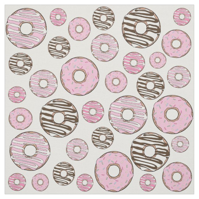 Pattern Of Doughnuts, Pink Doughnuts, White Doughn Fabric (Swatch)