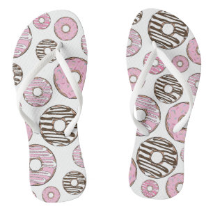 Pattern Of Doughnuts, Pink Doughnuts, White Doughn Jandals
