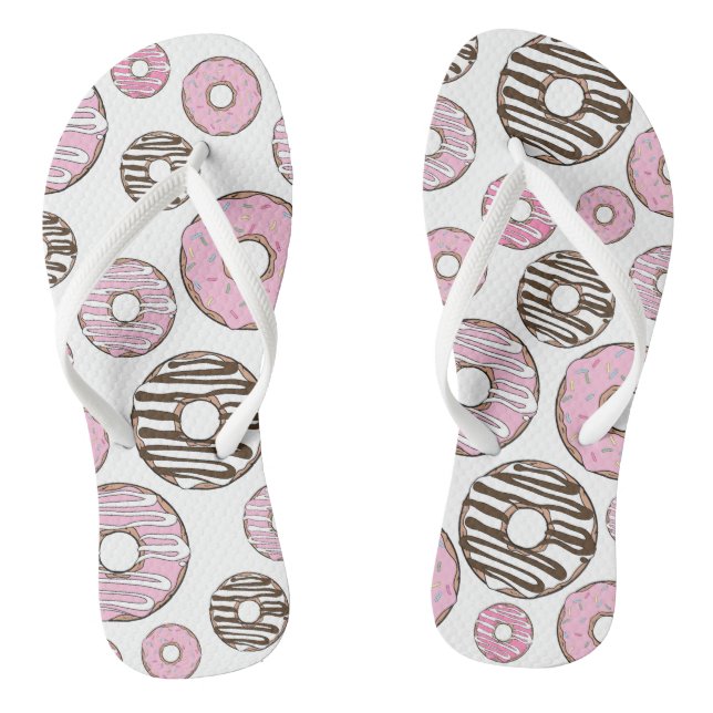 Pattern Of Doughnuts, Pink Doughnuts, White Doughn Jandals (Footbed)