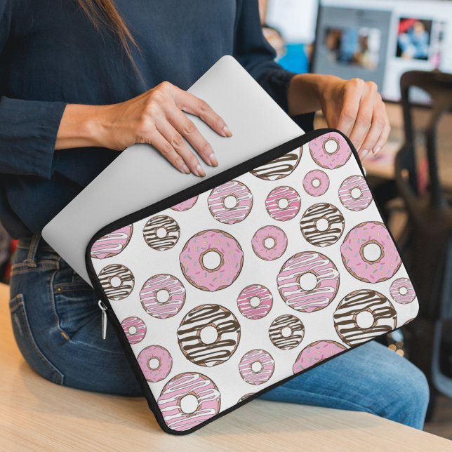 Pattern Of Doughnuts, Pink Doughnuts, White Doughn Laptop Sleeve (Creator Uploaded)