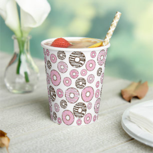 Pattern Of Doughnuts, Pink Doughnuts, White Doughn Paper Cups