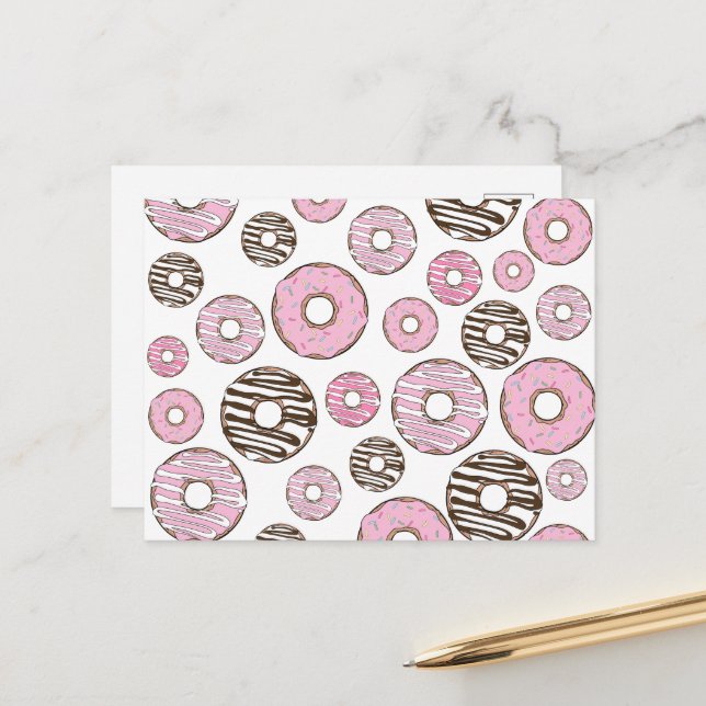Pattern Of Doughnuts, Pink Doughnuts, White Doughn Postcard (Front/Back In Situ)