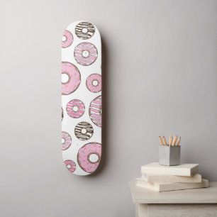 Pattern Of Doughnuts, Pink Doughnuts, White Doughn Skateboard