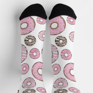 Pattern Of Doughnuts, Pink Doughnuts, White Doughn Socks